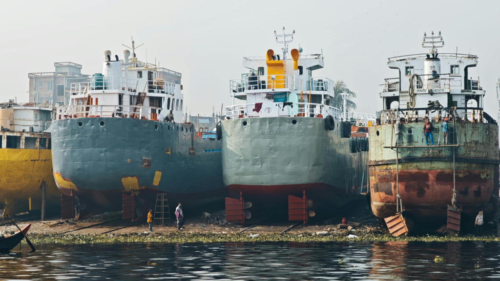 Scrap Ship Recycling at scrap metal scrap yard, also called ship breaking yard.