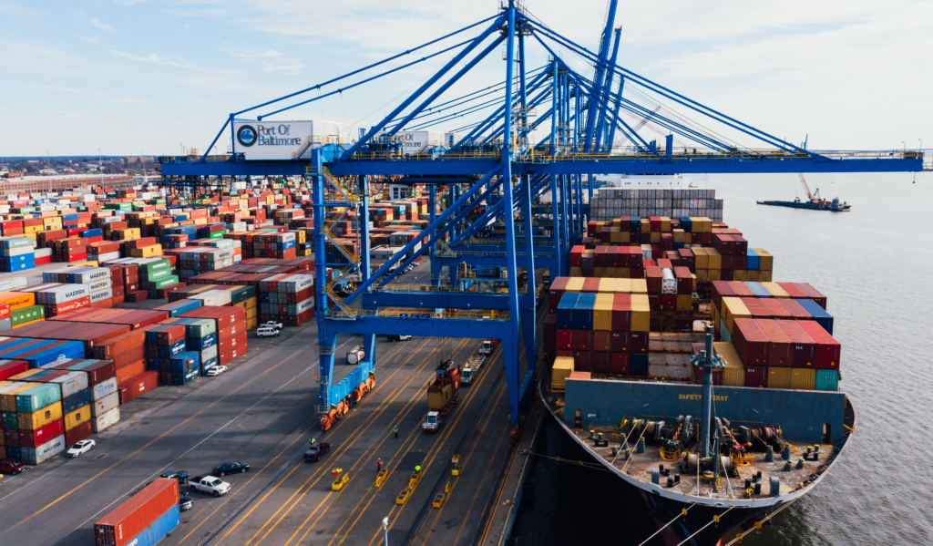 Container Vessel at the port making scrap metal pick up easier