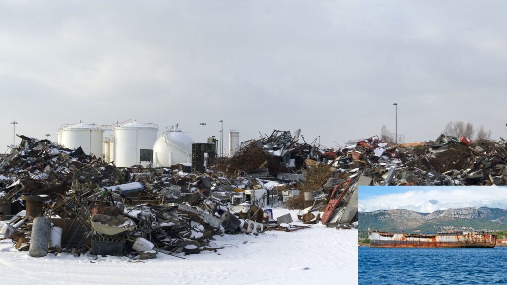 When a ship reaches the end of its working life, its journey is far from over...source of recyclable materials in a metal recycling yard